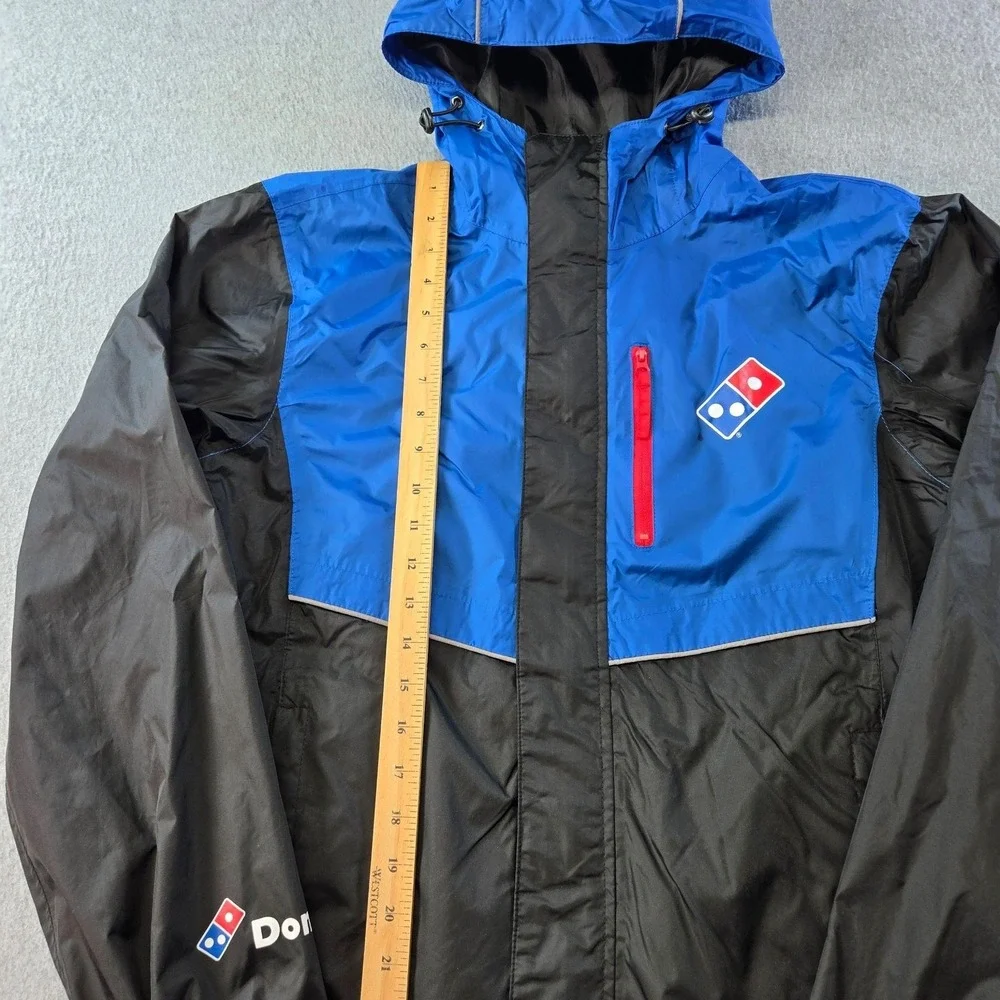 Domino's Jacket Mens S Blue Windbreaker Hooded Lined Pockets Reflective